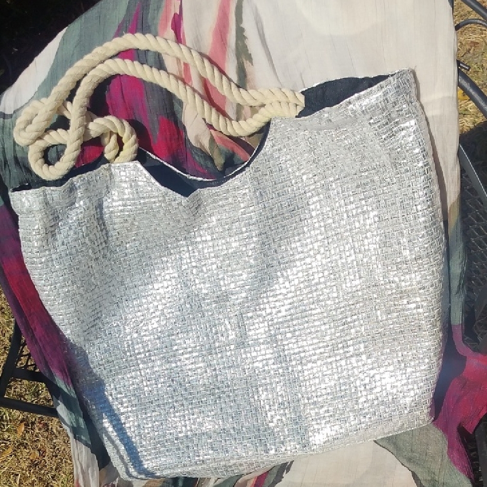 Mixit Silver Metallic Tote, Lightweight, Oversized